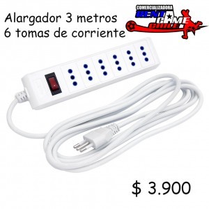 RENTAGAME CHILE Turismo en Chile en La Cisterna |  Alargador 3 metros/6 tomas de corriente precio: $ 3.900, Rentagame: maquinas de juego:  accesorios,repuestos, servicio tecnico