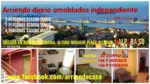 Alicia Calderon Aravena Turismo en Chile en Valpara&iacute;so |  Amoblados x dia, vacaciones, valparaiso,  wasap +56 9 58505612, Avenida alemania, valparaiso, fono 322339961, desde $25000 diario