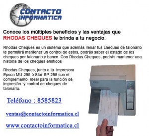 contacto Turismo en Chile en Renca |  Impresora y programa de cheques, Impresora y programa para imprimir cheques de talonario
