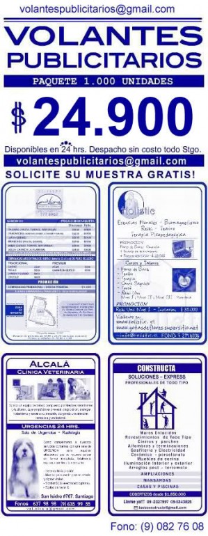 http://www.volantespublicitarios.tk Turismo en Chile en Santiago |  Volantes Publicitarios x 1.000 Unidades, Despacho en 24 hrs. -ejemplos-